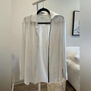 White button down shirt with black trim!